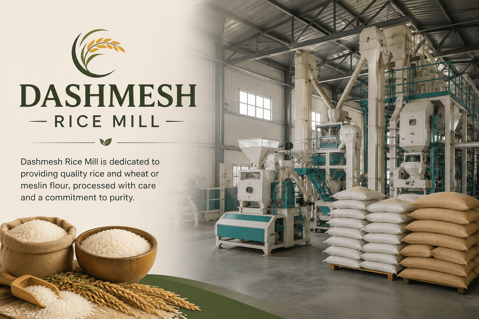 Grain storage sacks at Dashmesh Rice Mill